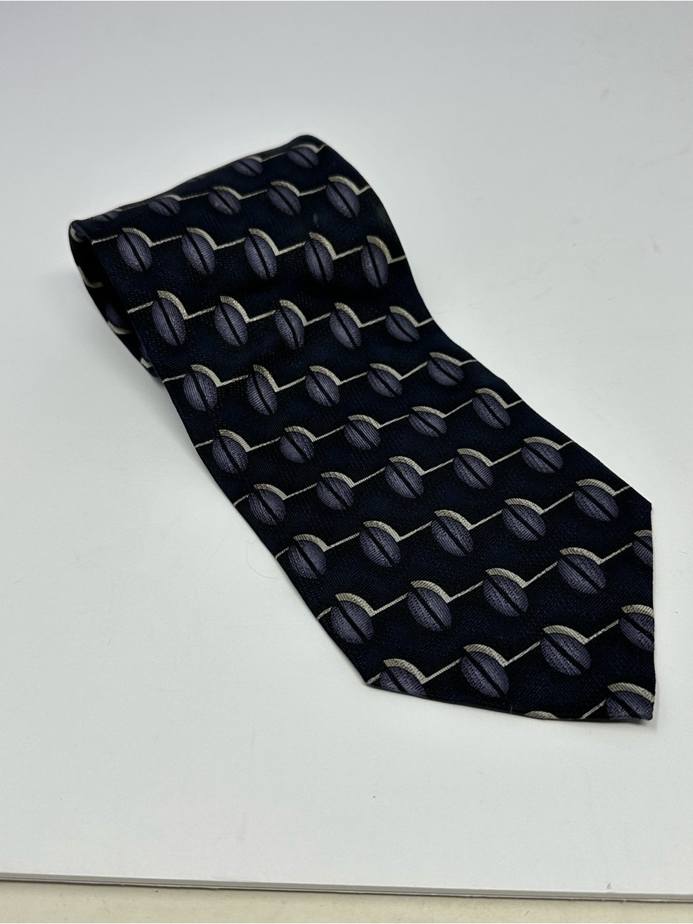 LOUIS ROTH Necktie Tie 100% Silk Geometric Print Blue Purple Y8